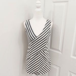 NWT Grey and White Striped Layered Top